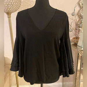 Alexis Black V-Neck Bell Sleeve Blouse size XS